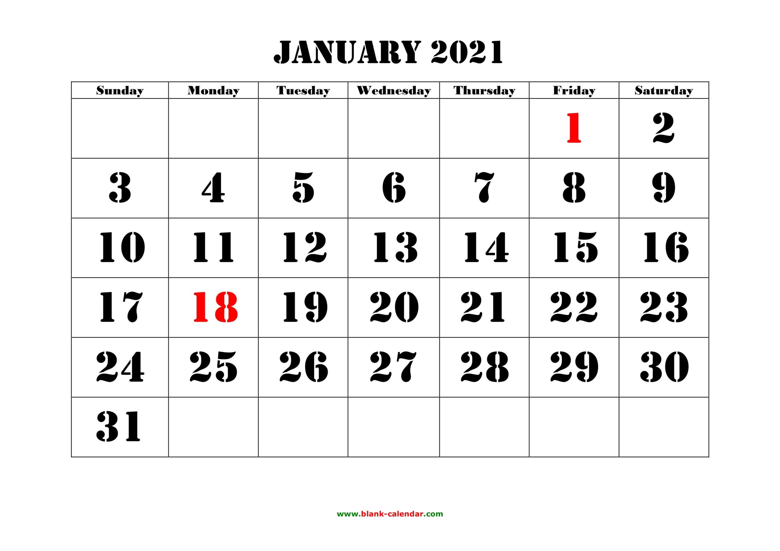 printable calendar with large numbers | calendar