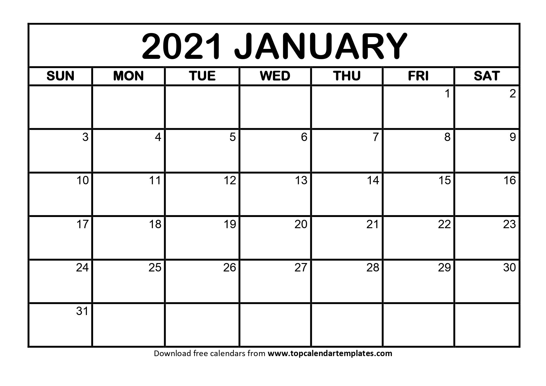 Printable January 2021 Calendar Template Download Now