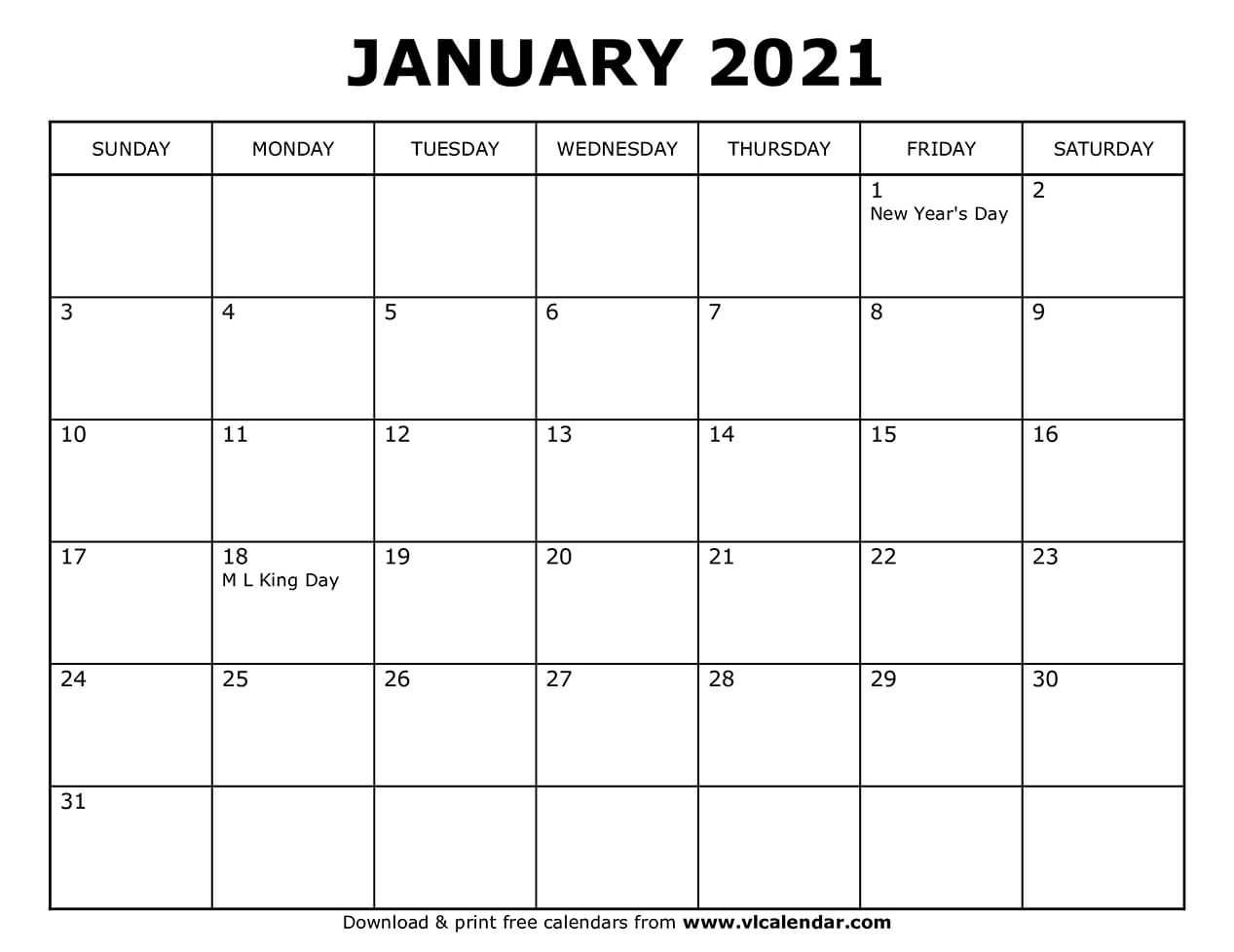 Printable January 2021 Calendars