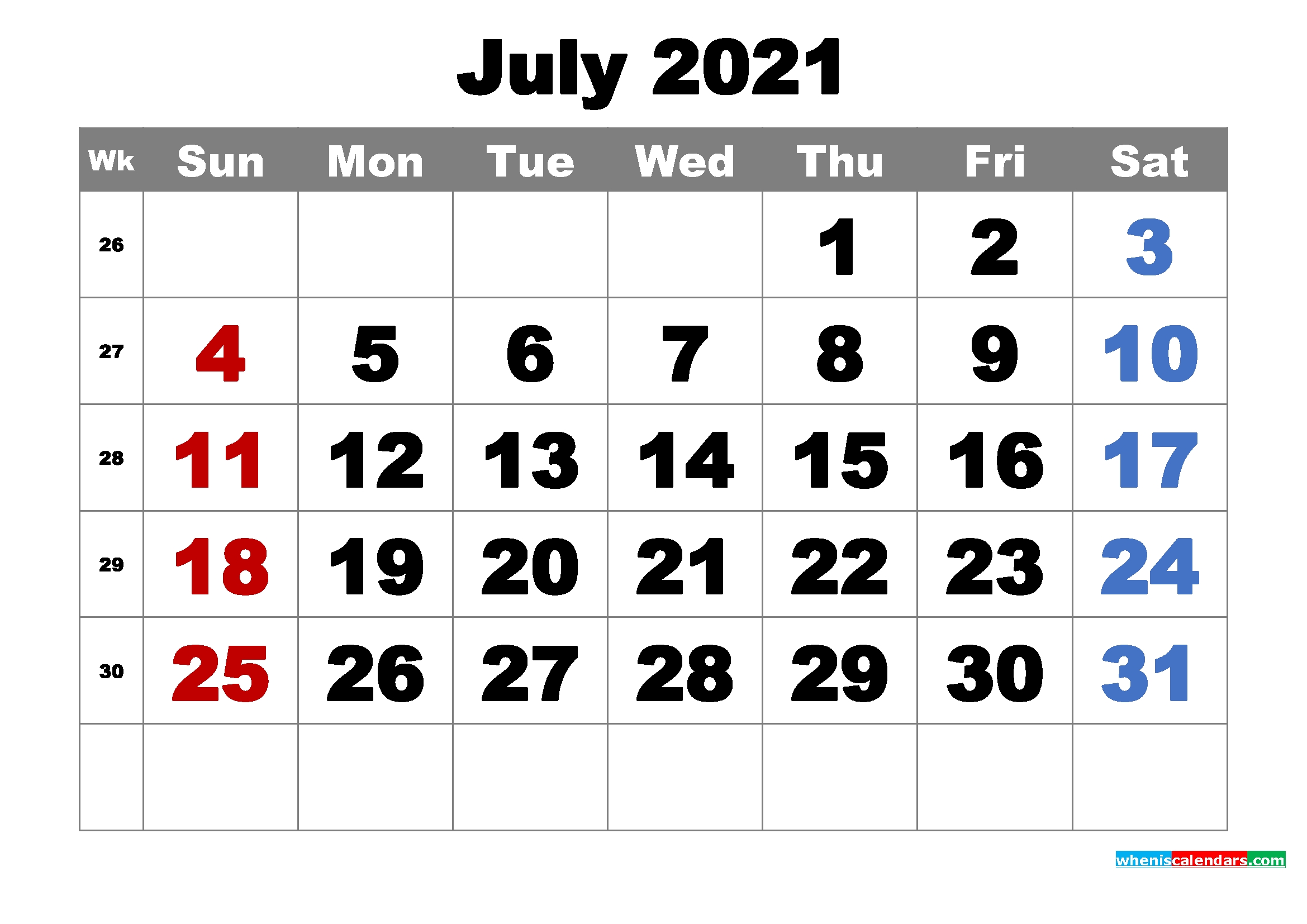Printable July 2021 Calendar Word | Calendar 2021