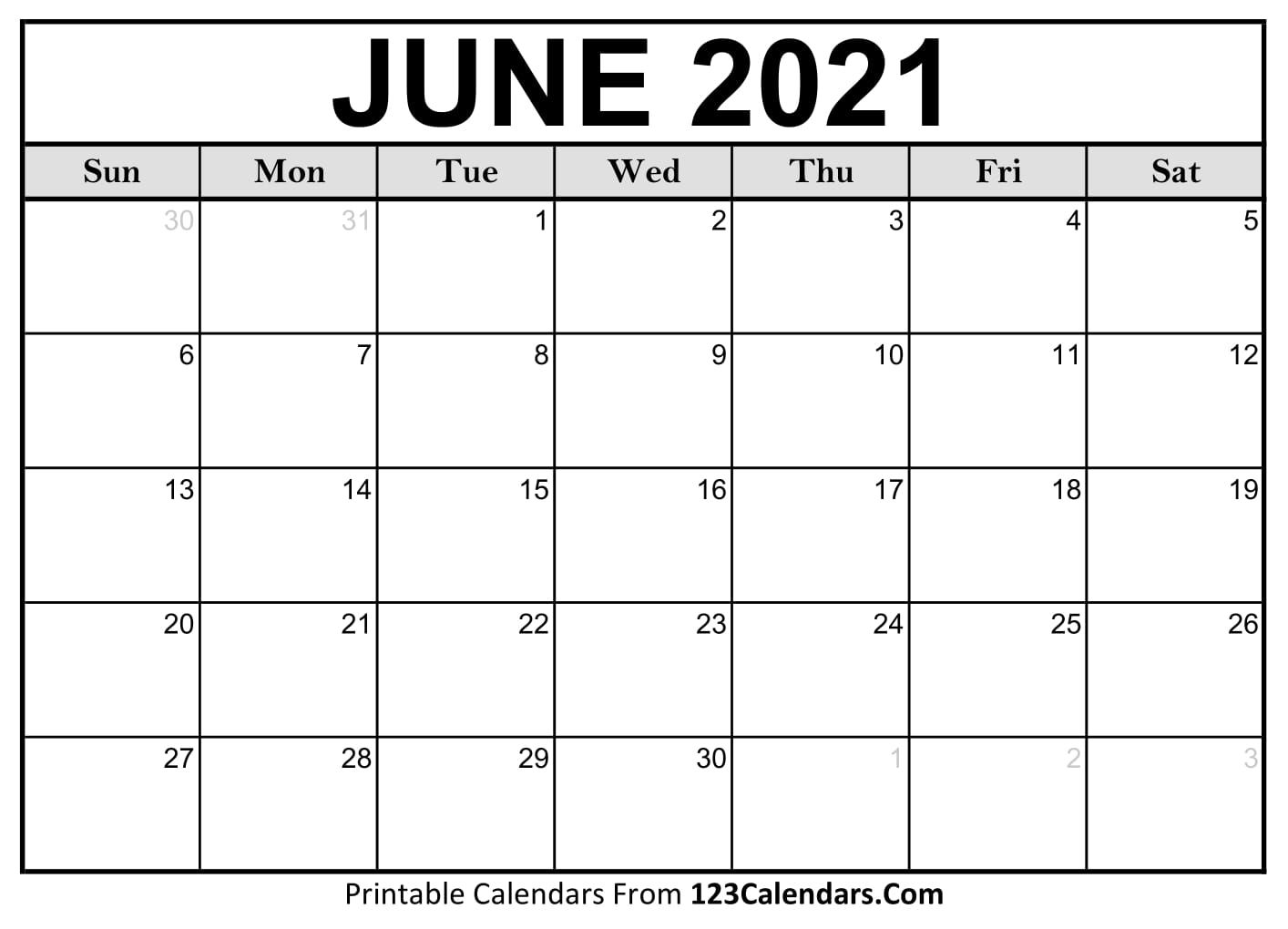 Free Printable Monthly Calendar June 2021 - Example Calendar Printable