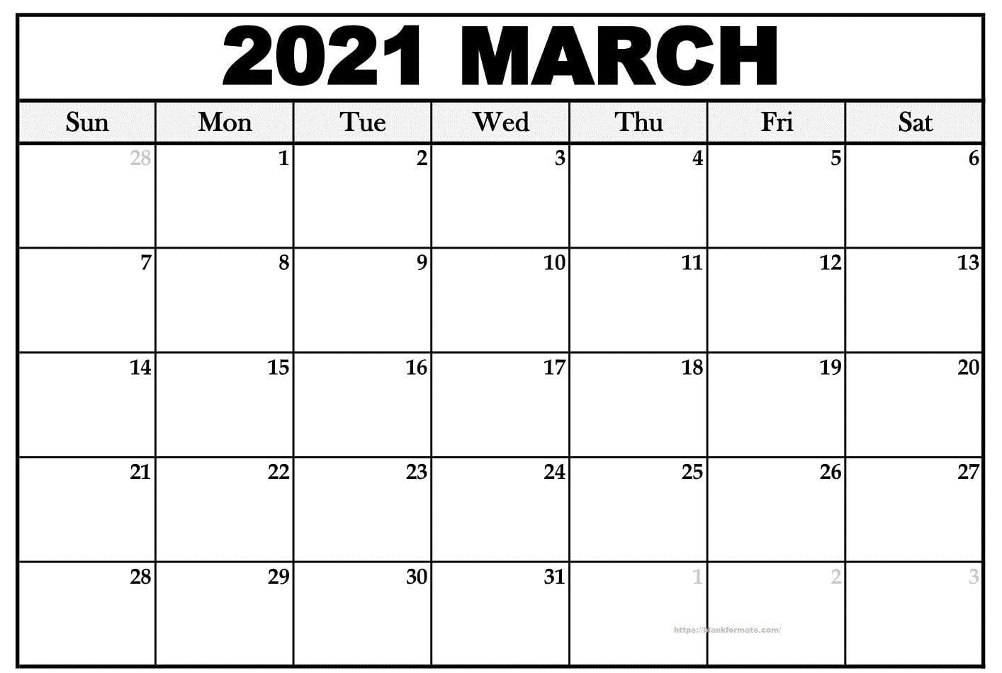 Printable March 2021 Calendar Pdf, Word, Excel Sheet