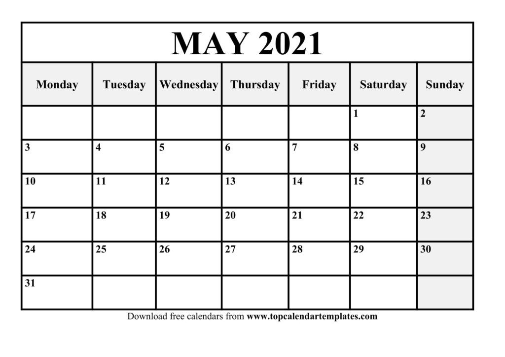 Printable May 2021 Calendar Template Pdf, Word, Excel