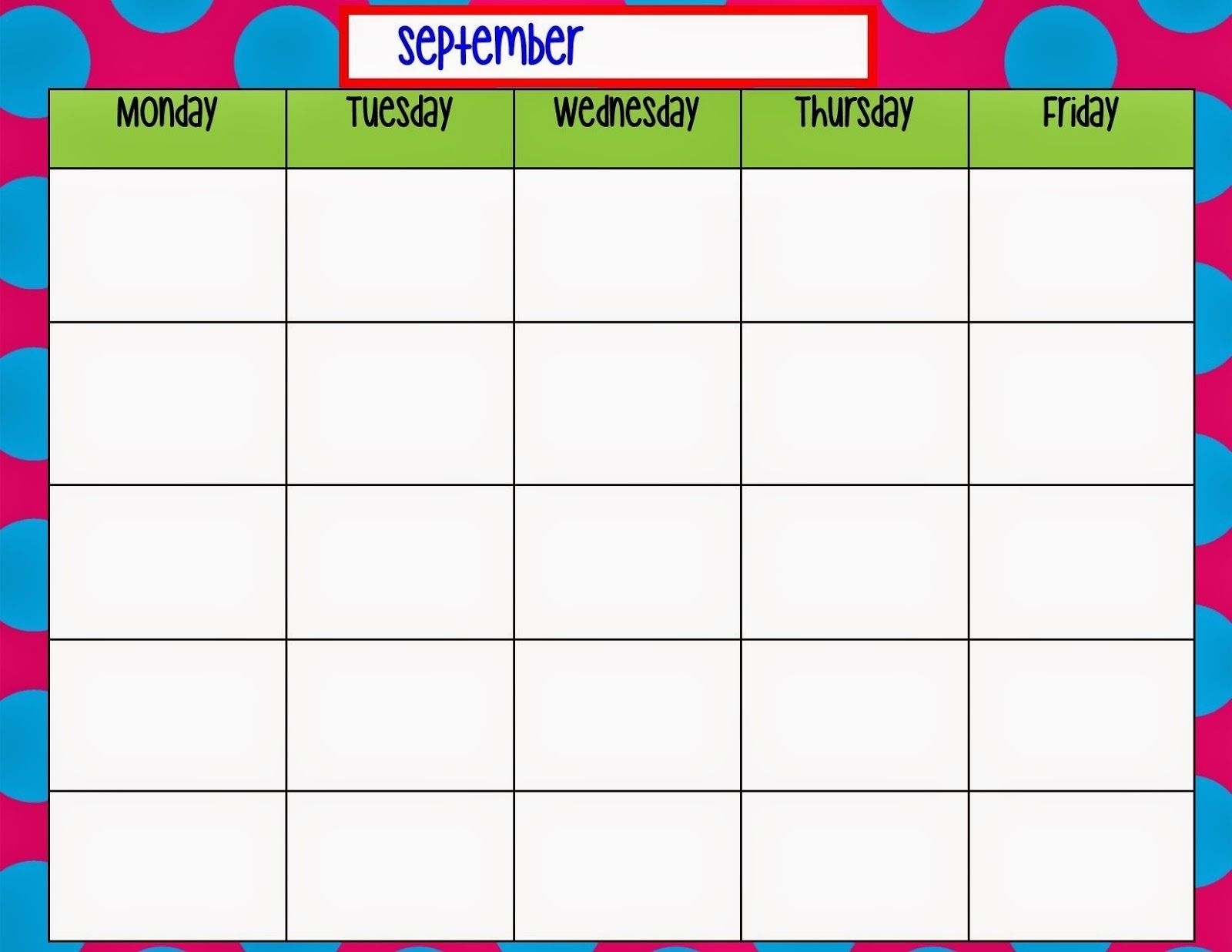 printable monday through friday chart calendar