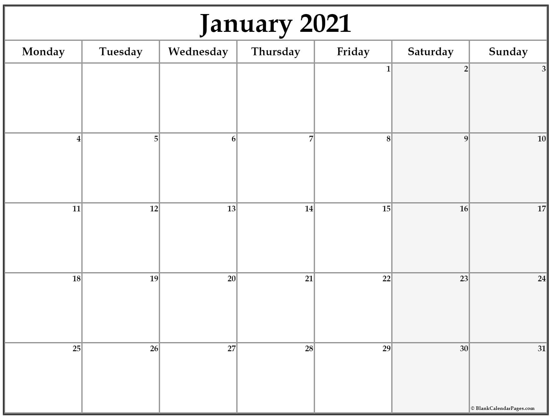 printable monthly calendar 2021 starting monday | free