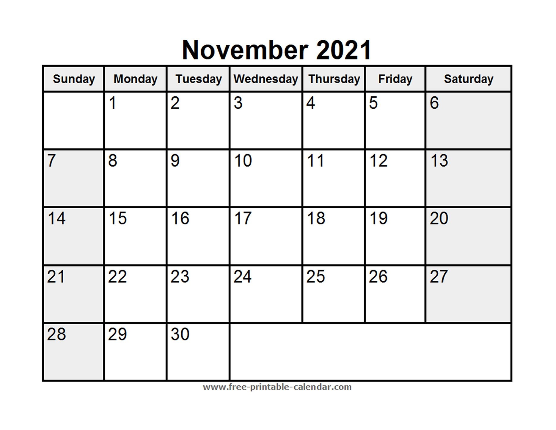 Printable November 2021 Calendar Free Printable Calendar