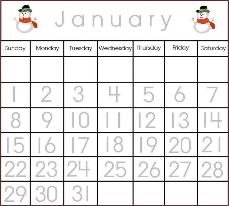 Printable Preschool Calendar Numbers 1 31