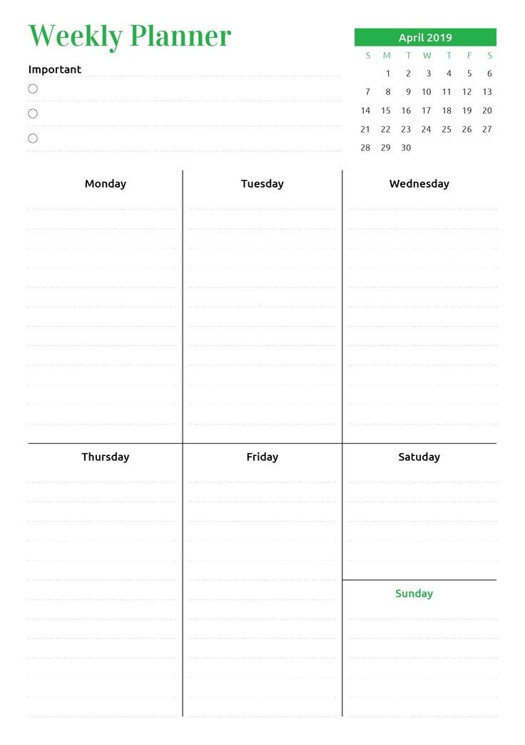 printable week at a glance planner with calendar pdf