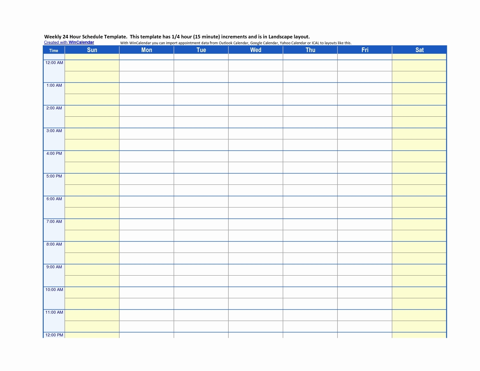 Printable Weekly Calendar With 15 Minute Time Slots