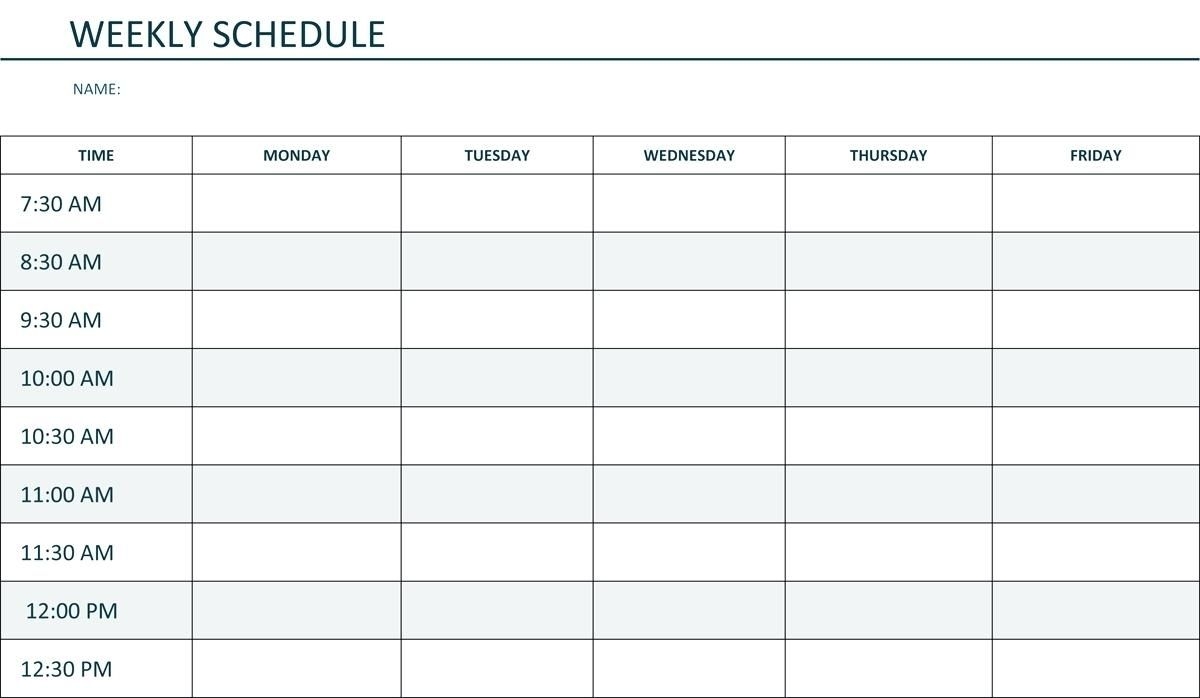 printable weekly schedule monday through friday calendar