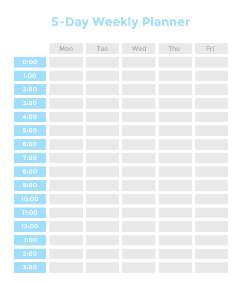 printable weekly schedules with times in 15 min increments