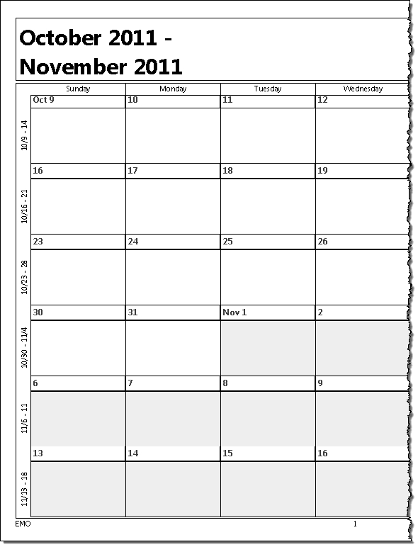 Printing A Five Week Calendar
