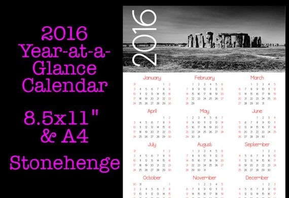 Sale 2016 Year At A Glance Calendar Stonehengeontaskontime