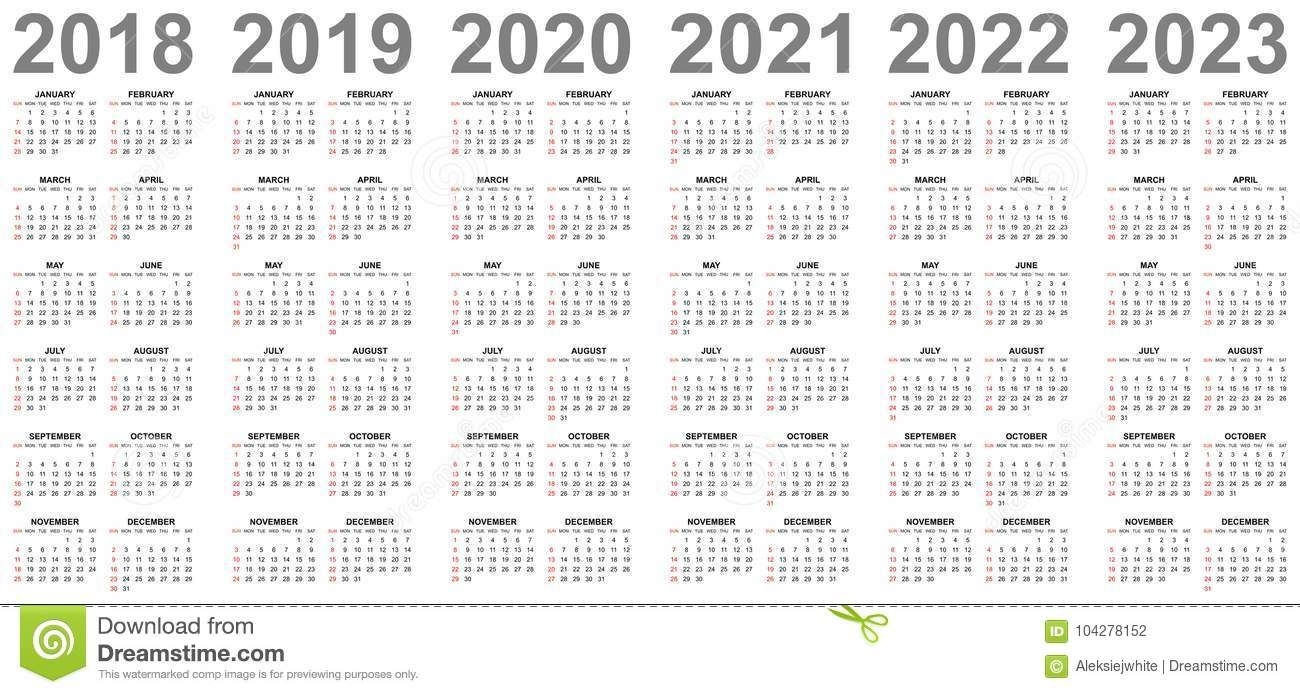 simple calendars for years 2018 2019 2020 2021 2022 2023