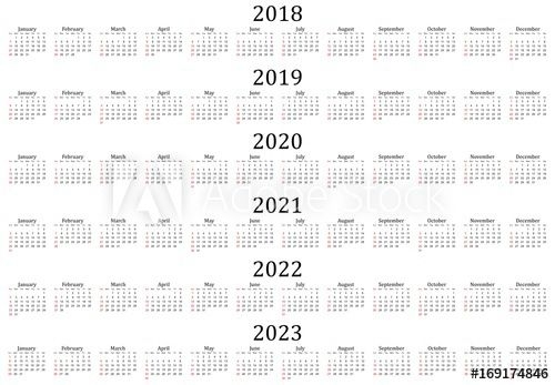 &quot;six year calendar 2018, 2019, 2020, 2021, 2022 and 2023