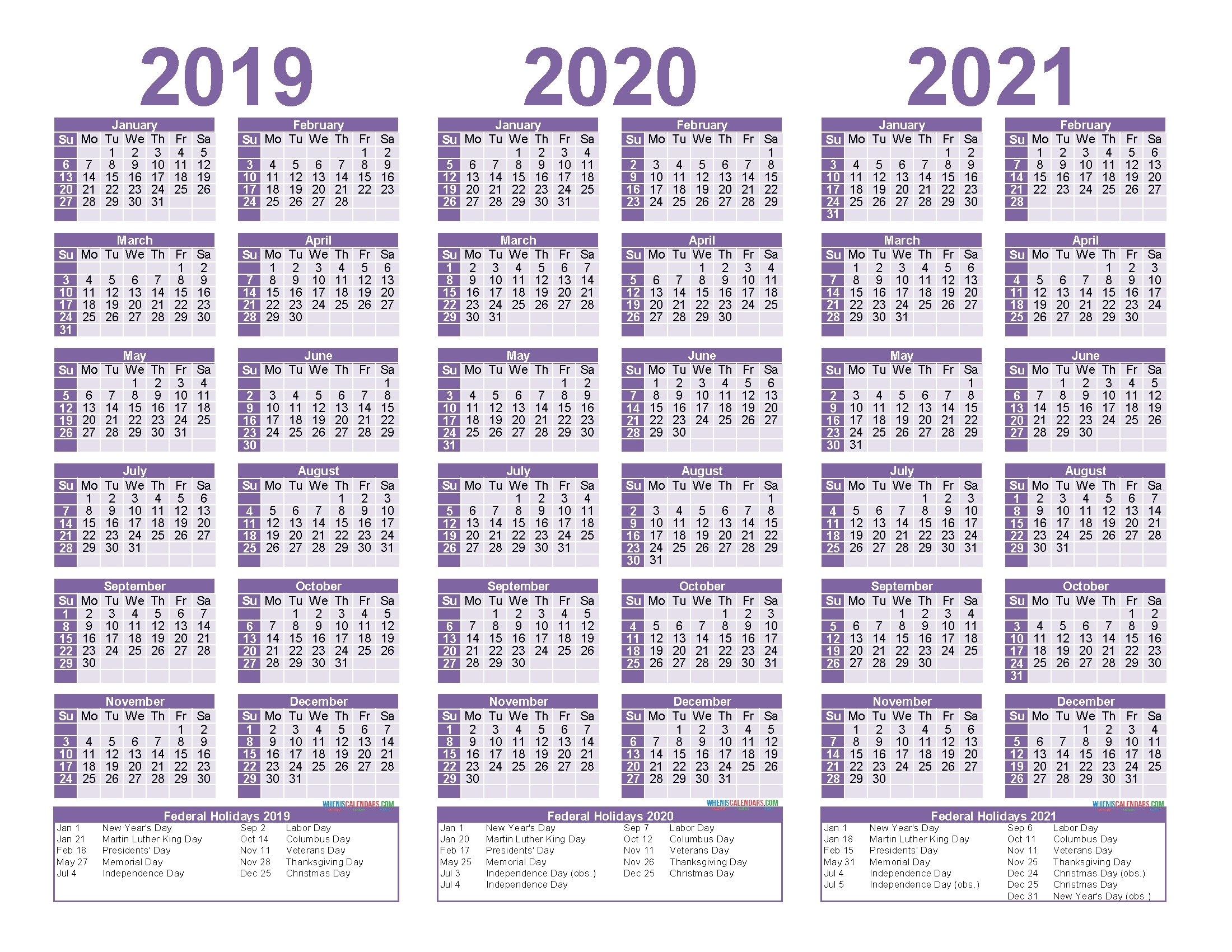 Three Year Calendar 2021 | Calendar Printables Free Blank