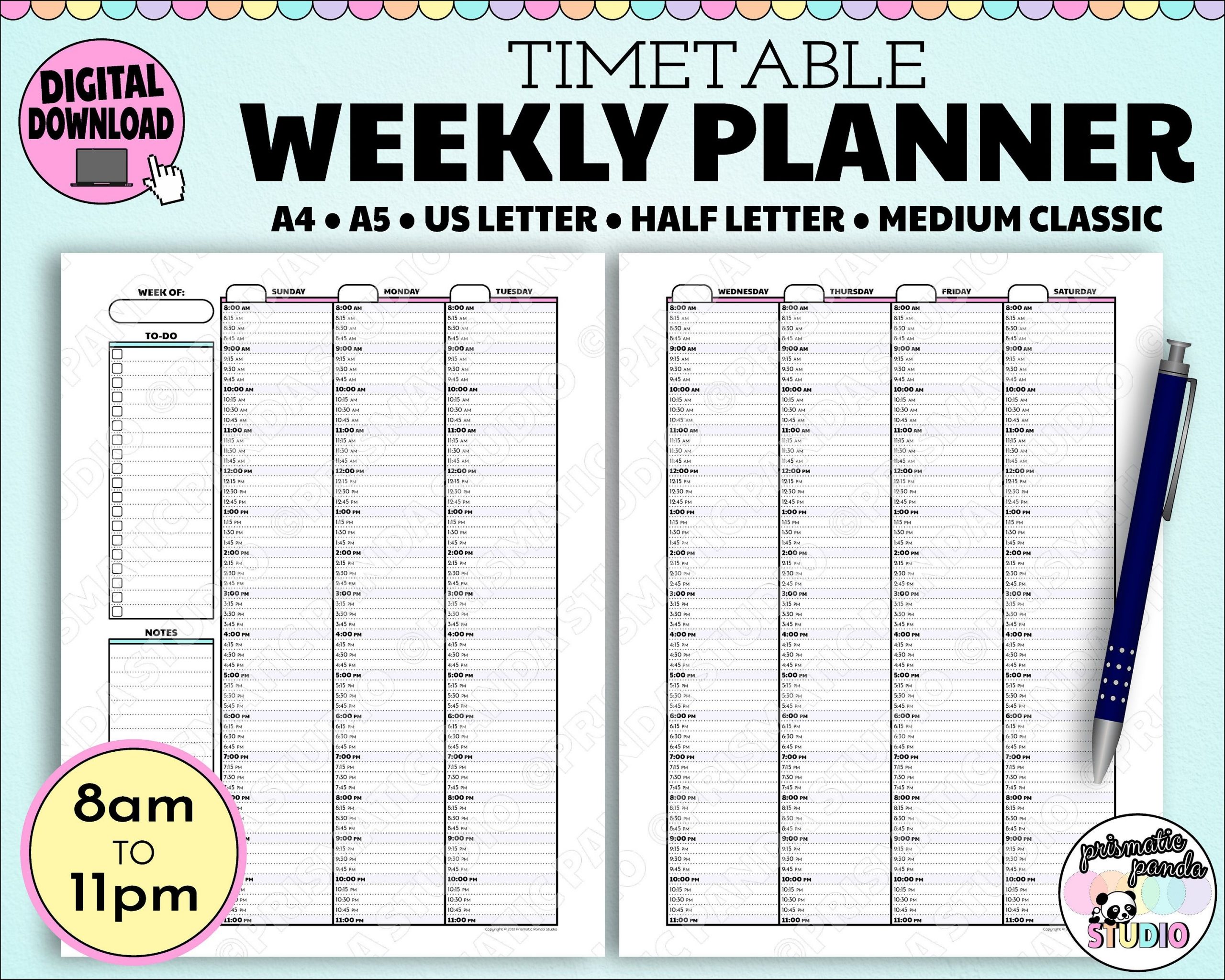 timetable weekly planner 15 minute increments barber | etsy