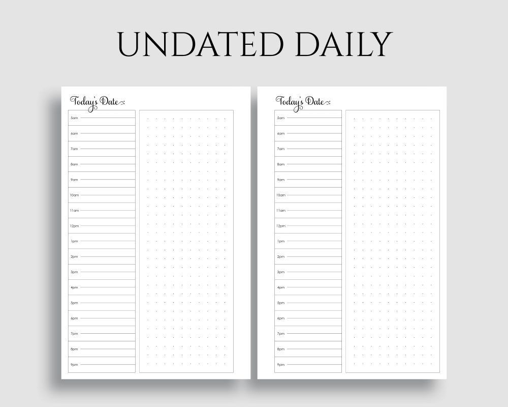 undated daily layout with schedule, dot grid notes