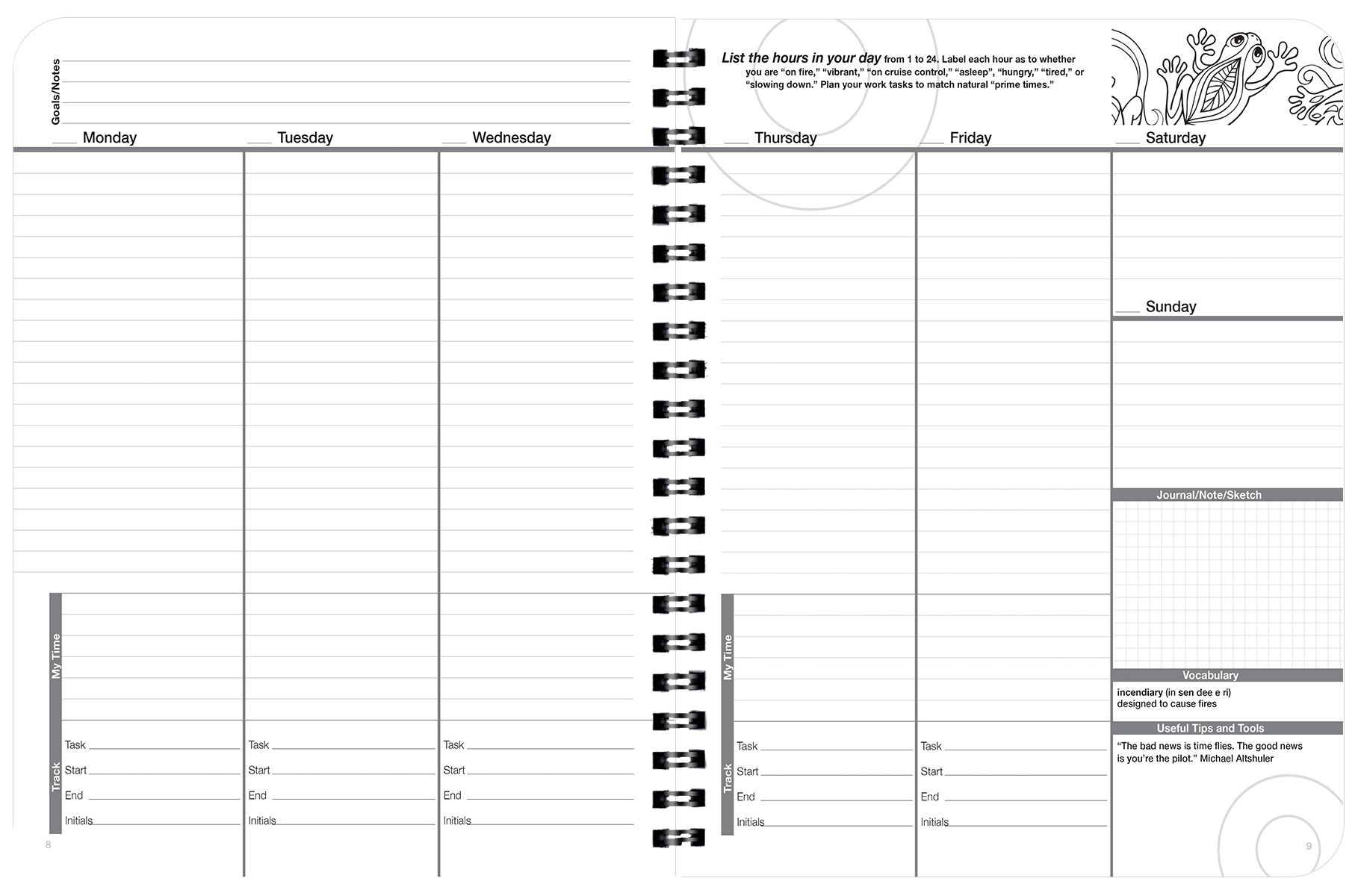 undated weekly planner | planner with coloring pages