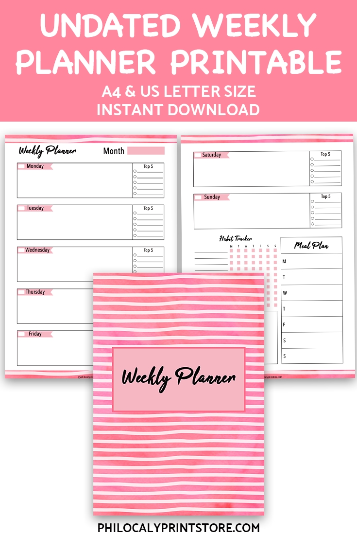 undated weekly planner printable (horizontal layout