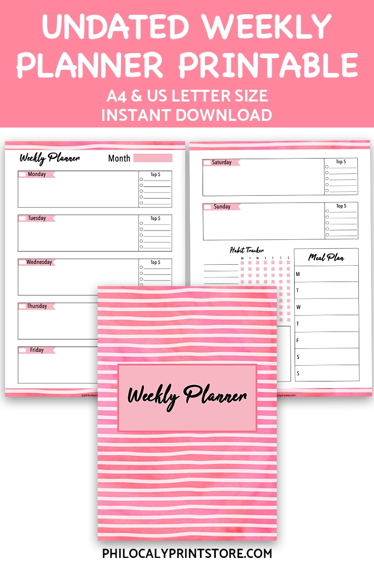 Undated Weekly Planner Printable (horizontal Layout