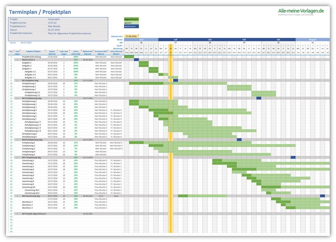 vorlage projektplan excel | alle meine vorlagen de - Example Calendar ...