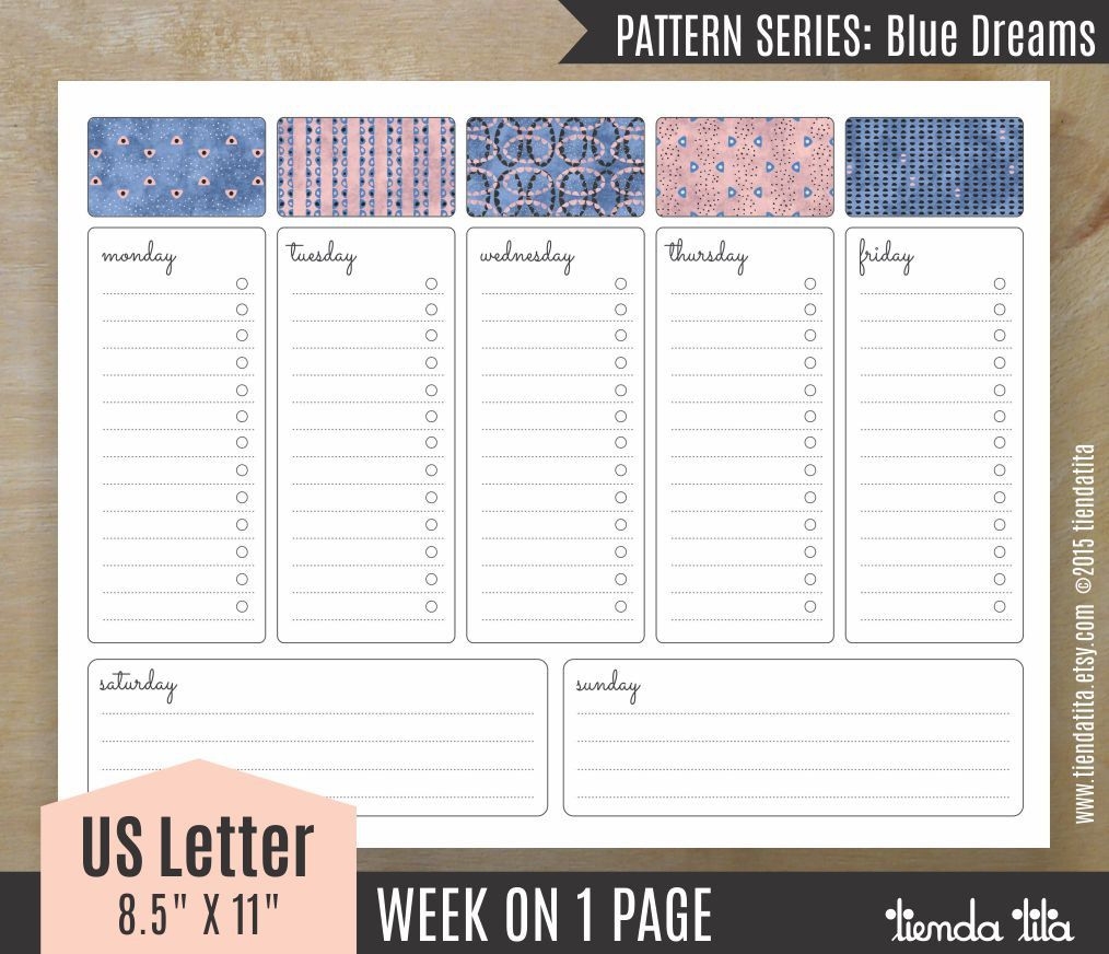 week at a glance desk planner printable blue dreams pdf