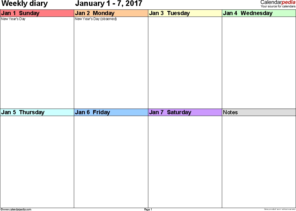 weekly calendar 2017: template for pdf version 7