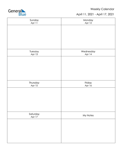 weekly calendar april 11, 2021 to april 17, 2021 (pdf