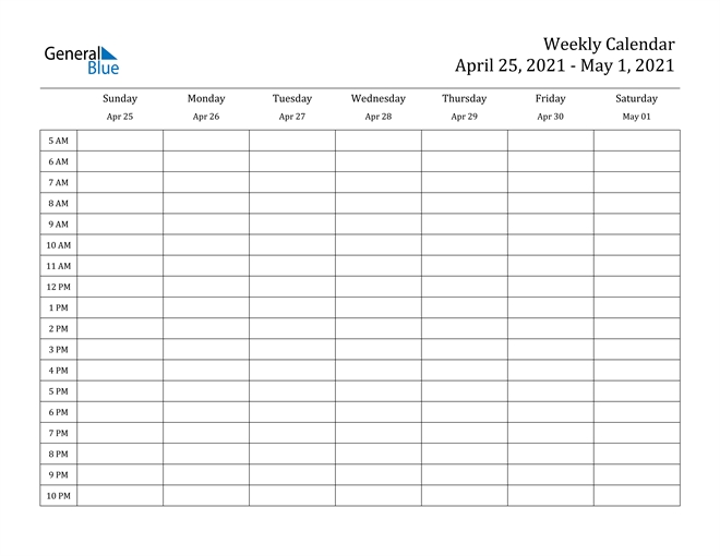 Weekly Calendar April 25, 2021 To May 1, 2021 (pdf