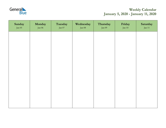 weekly calendar january 5, 2020 to january 11, 2020