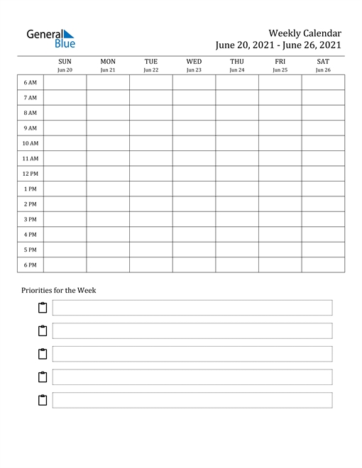 Weekly Calendar June 20, 2021 To June 26, 2021 (pdf