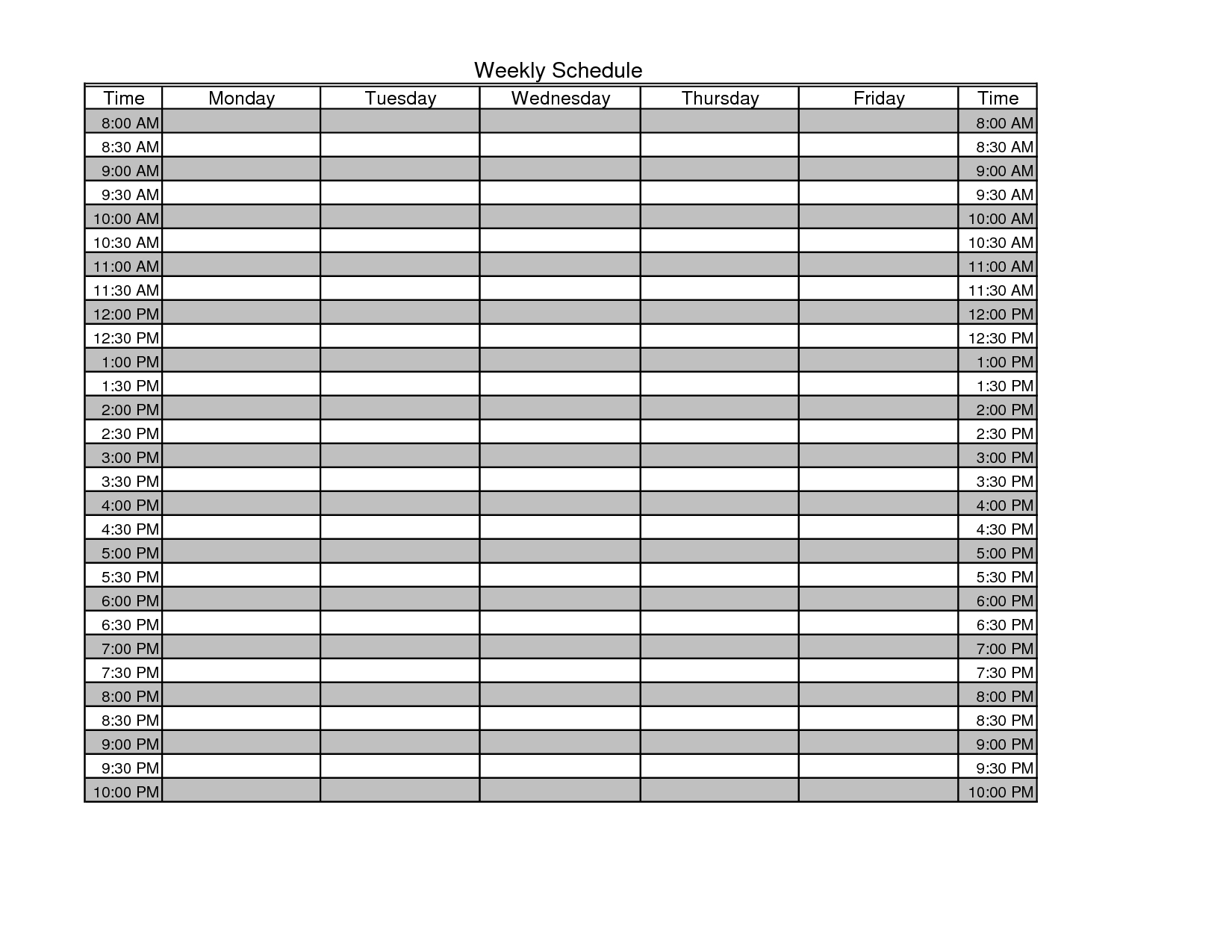 weekly calendar with time slots template | calendar