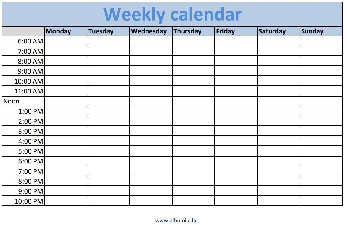 weekly calendar with times