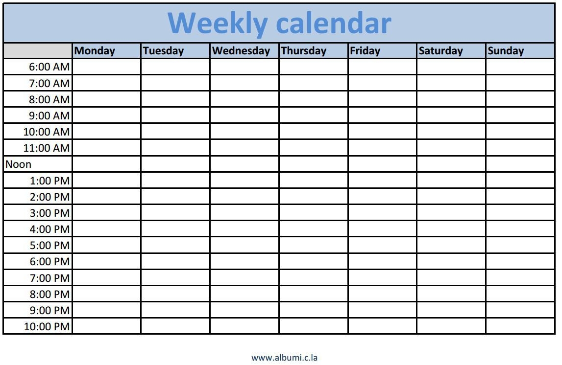 Weekly Calendar With Times