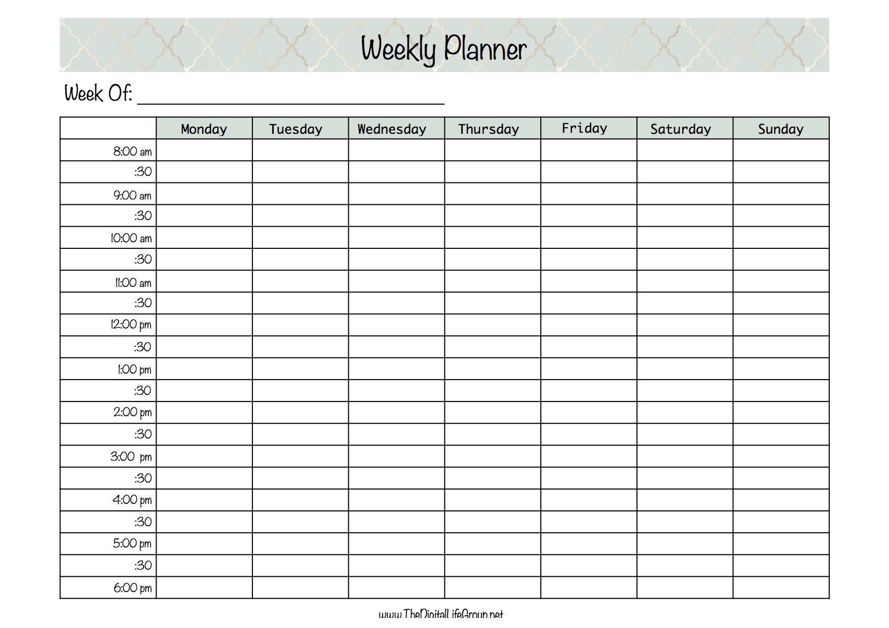 weekly half hourly planner | hourly planner, weekly