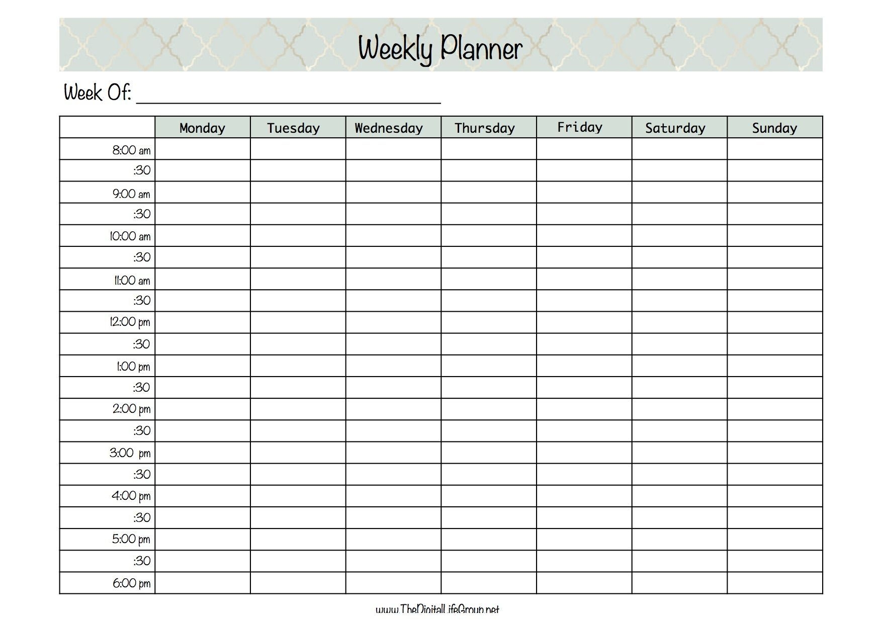 Weekly Half Hourly Planner | Hourly Planner, Weekly