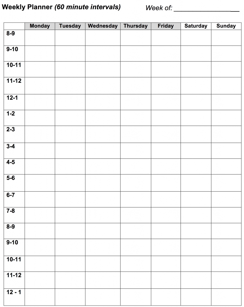 Weekly Planner: 60 Minute Intervals Learning Center