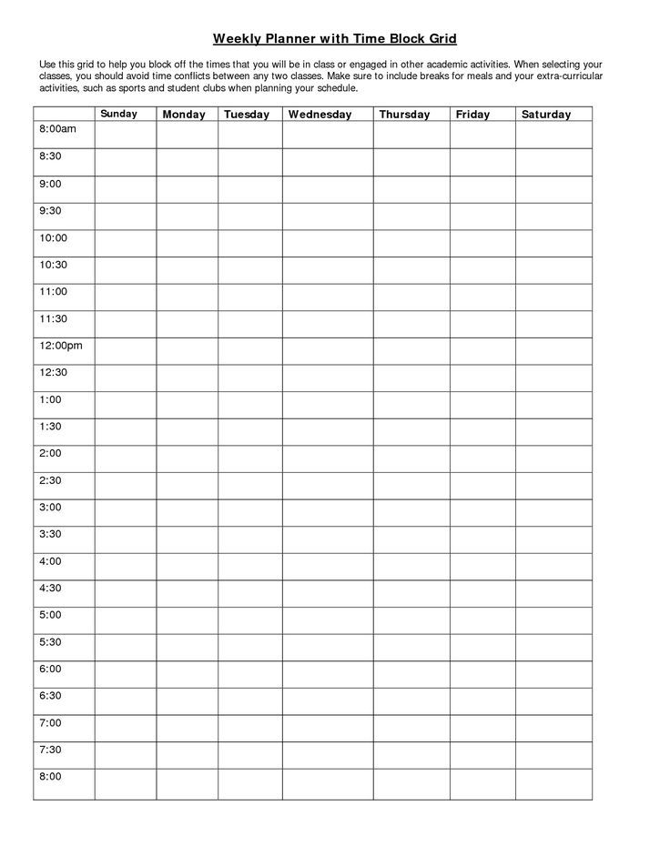 Weekly Planner With Time Slots Printable : Free Calendar