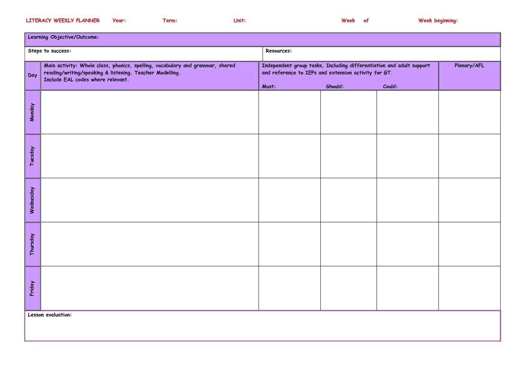 Weekly Plans For Teachers Agipeadosencolombia | Printable