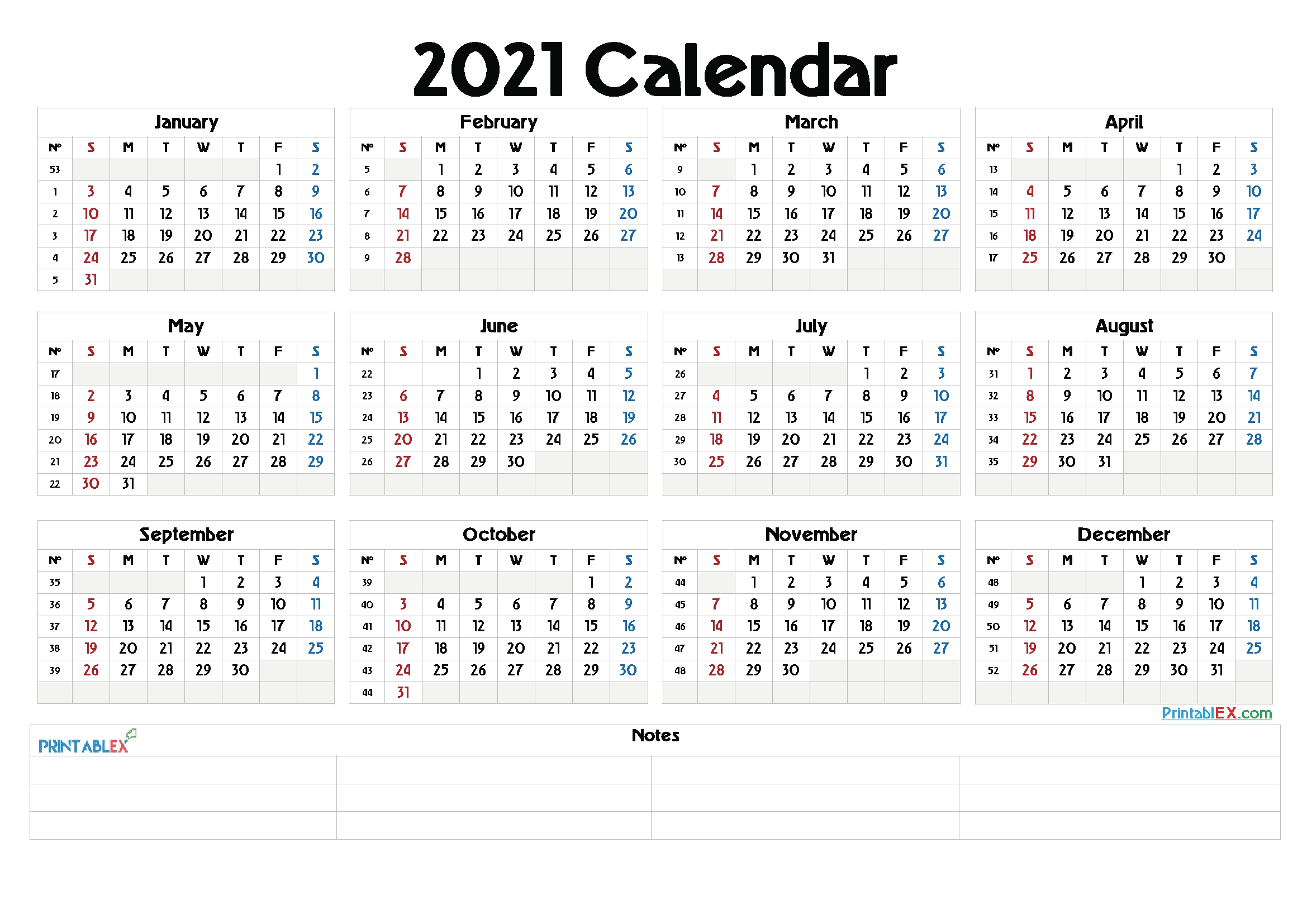 Whole Year Calendar 2021 | Printable Calendars 2021