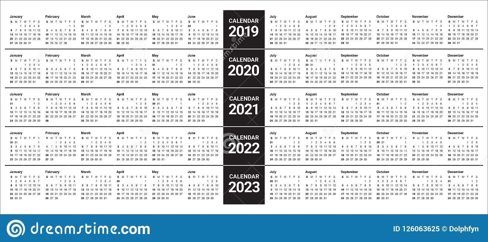 year 2019 2020 2021 2022 2023 calendar vector design