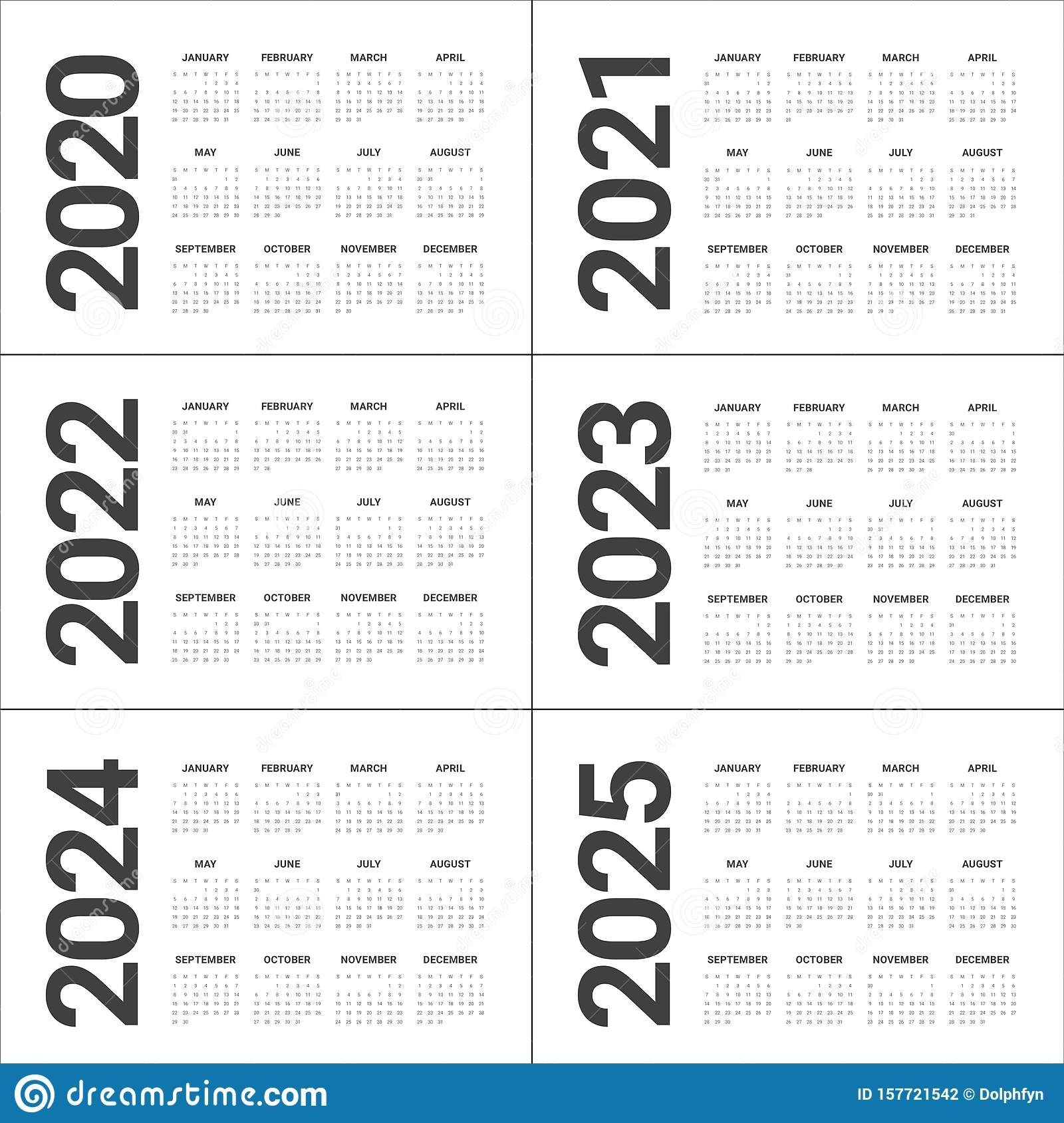 Year 2020 2021 2022 2023 2024 2025 Calendar Vector Design