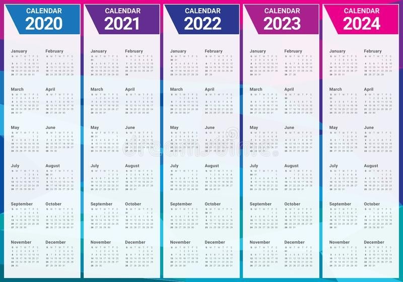 year 2020 2021 2022 2023 2024 calendar vector design