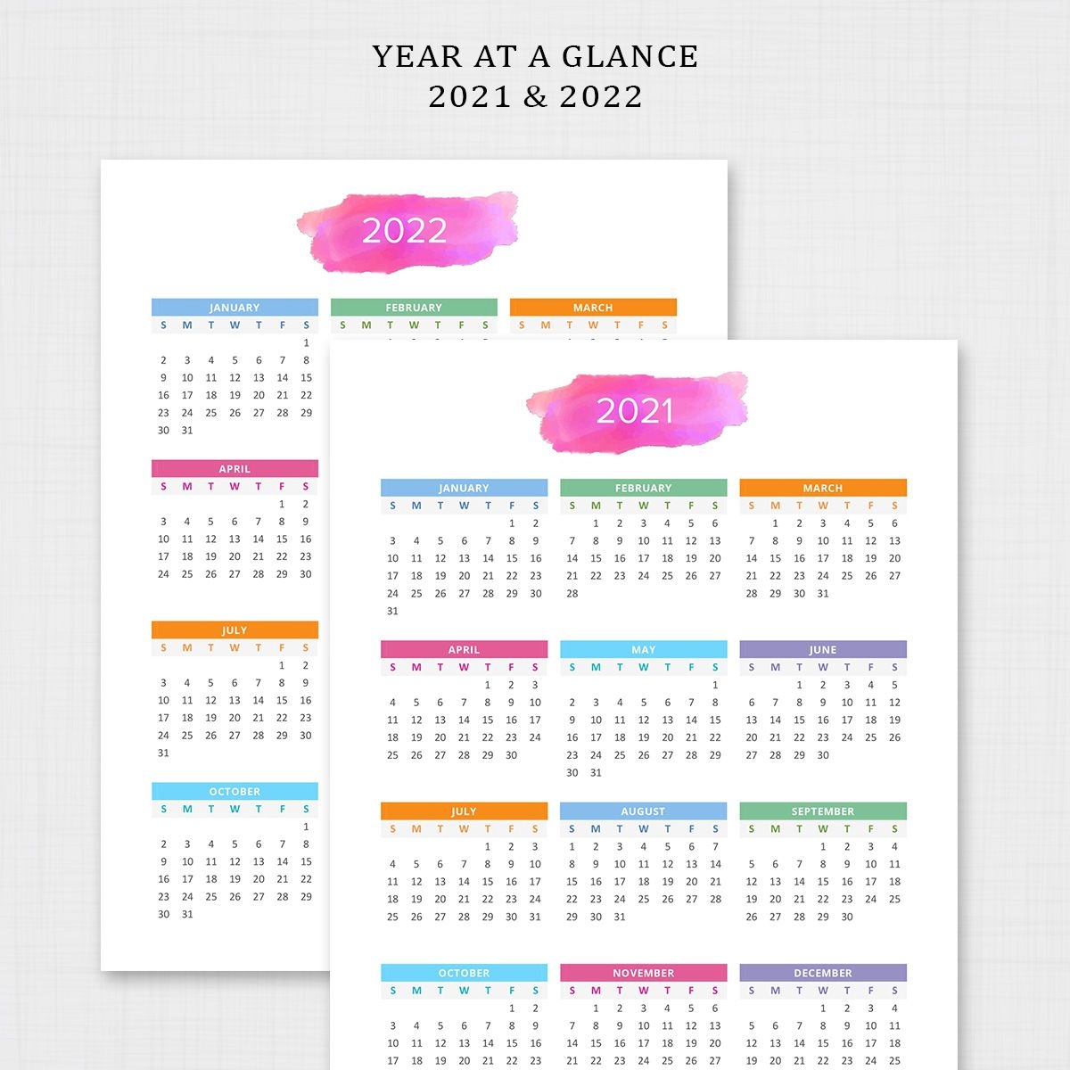 Year At A Glance 2021 2022 | Printable Yearly Calendar