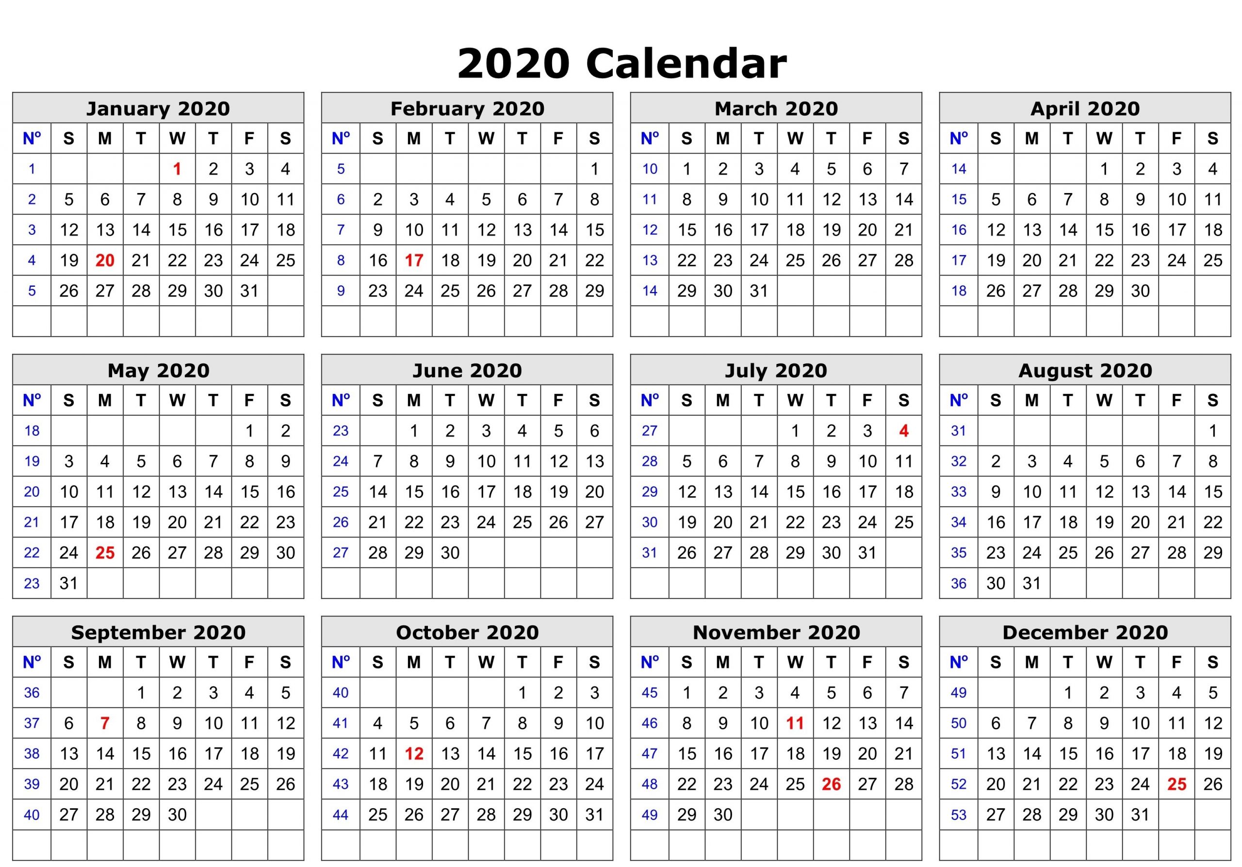 year calendar free printable 2020 | calendar printables