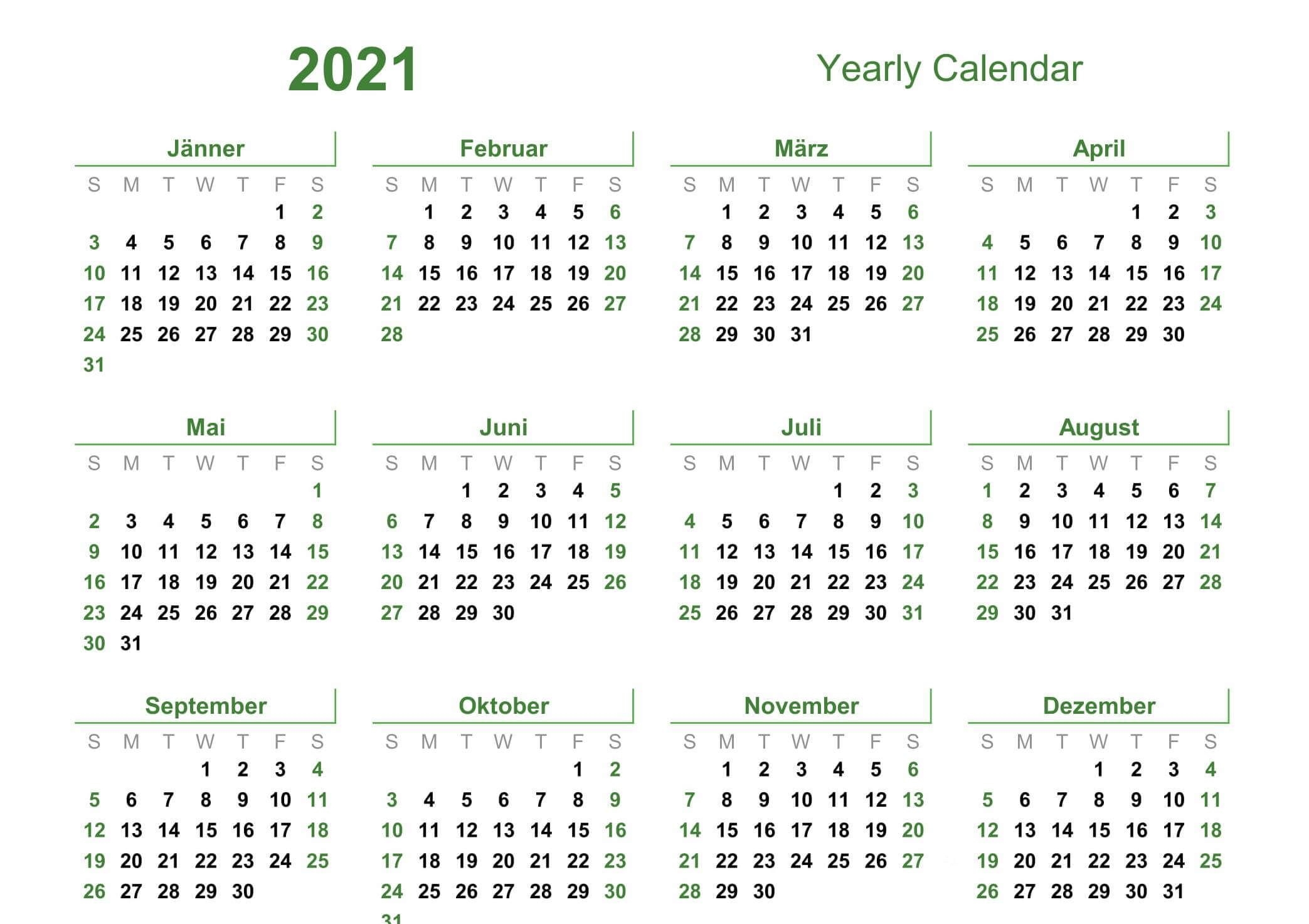 Yearly Calendar With Notes 2021 Editable Template Set