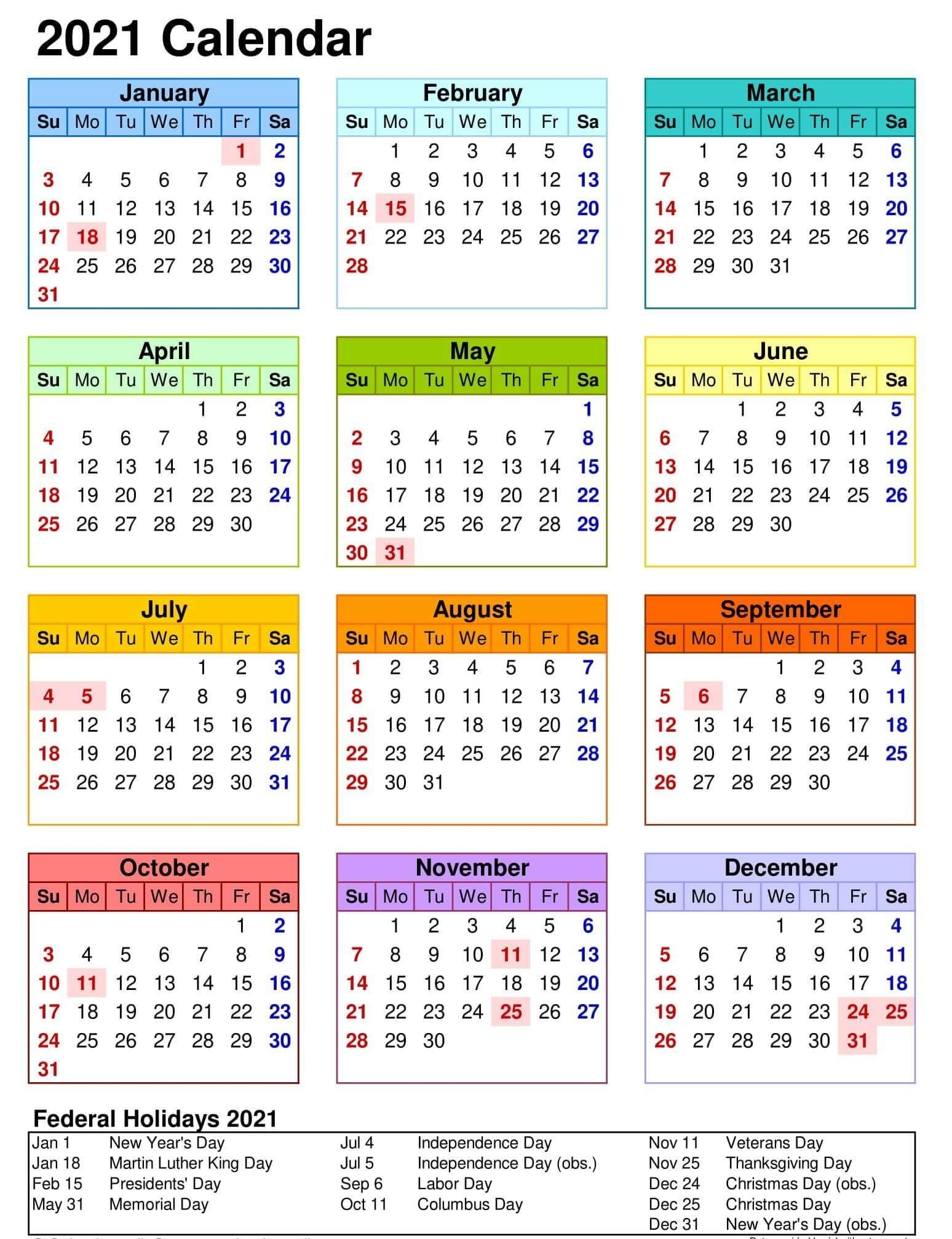 Yearly Calendar With Notes 2021 Editable Template Set