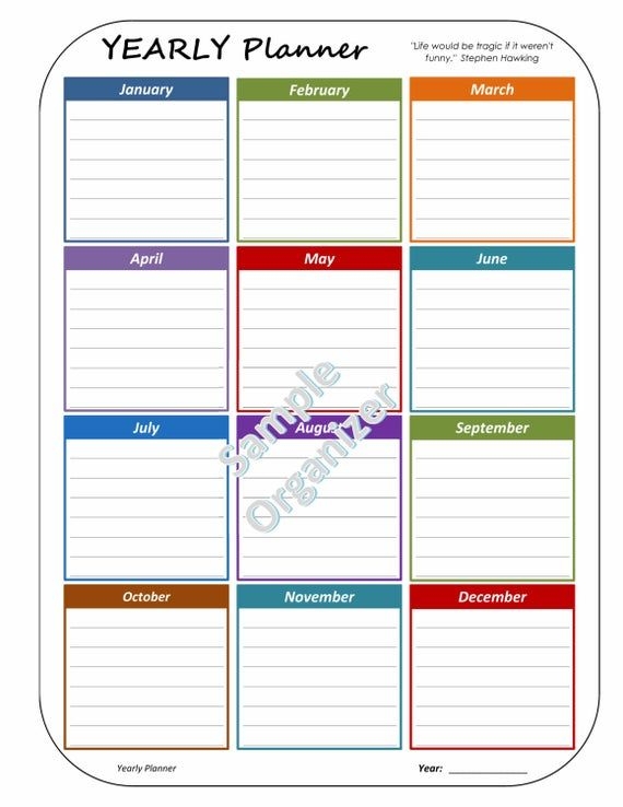 Yearly Planner Monthly Calendar Year At A Glance