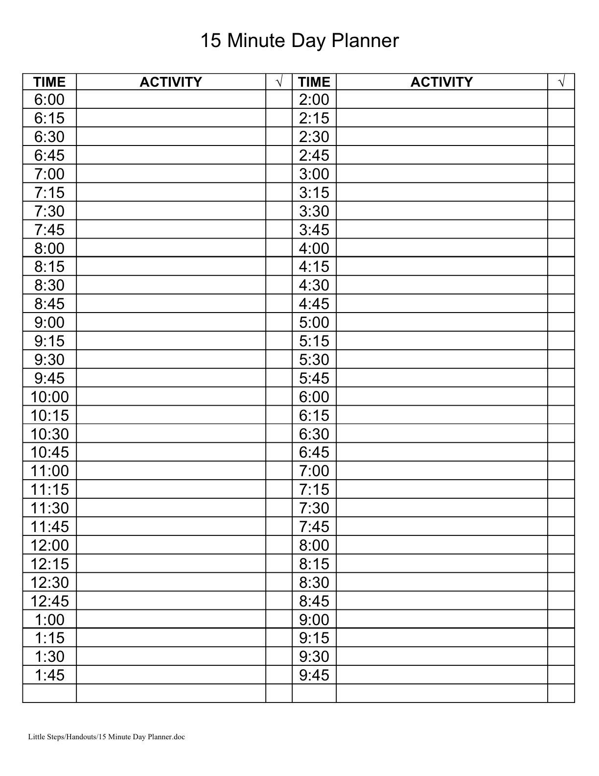 15 minute day planner | example calendar printable